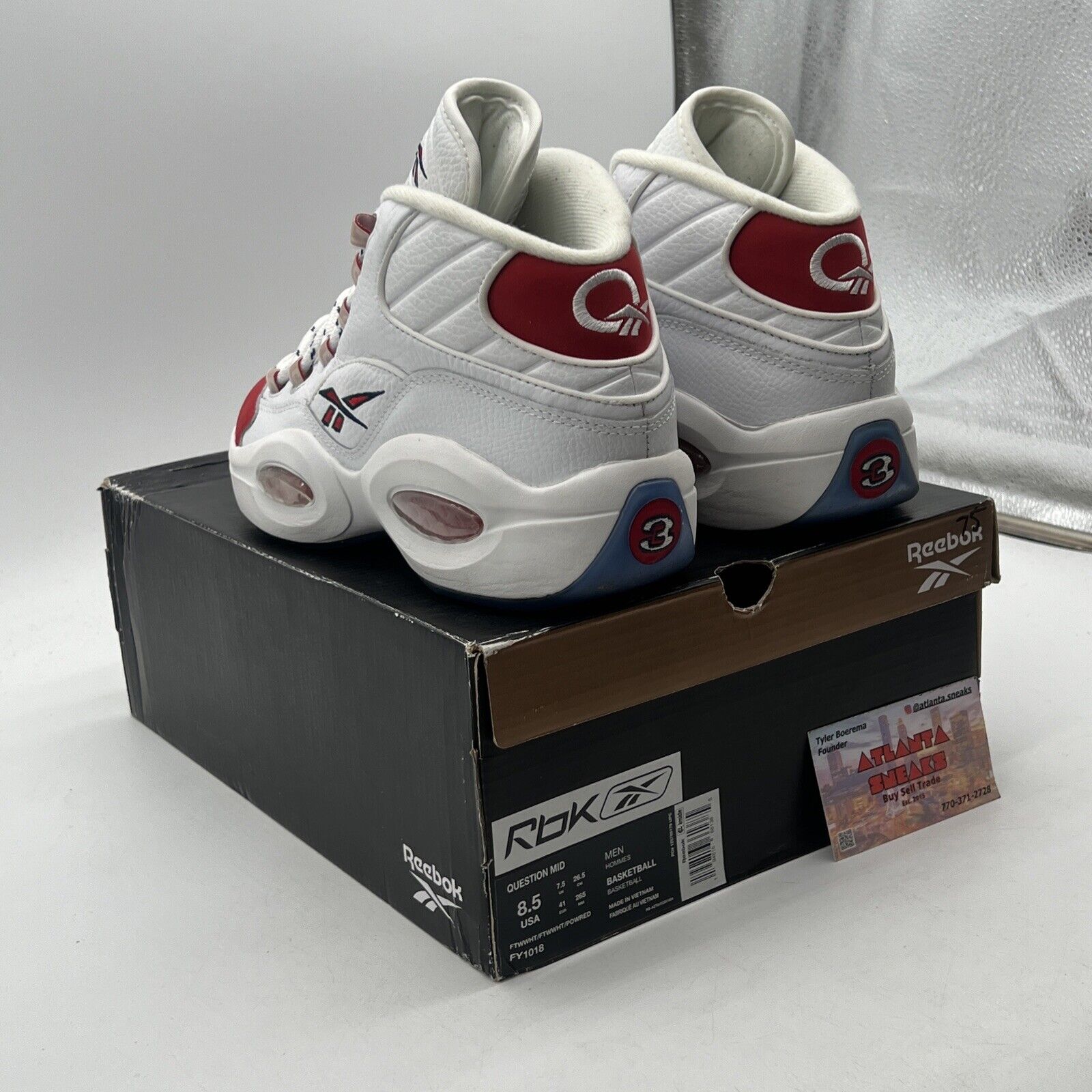 Size 8.5 - Reebok Question OG 2020 Mid Red Toe White Leather (FY1018)