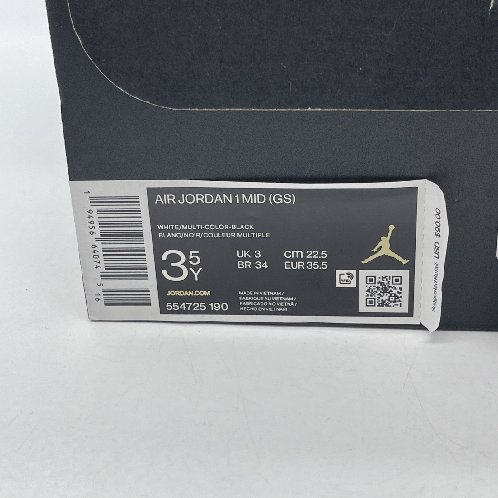 Size 3.5Y - Nike Air Jordan 1 Mid White Gold Black Leather (GS) (554725-190)