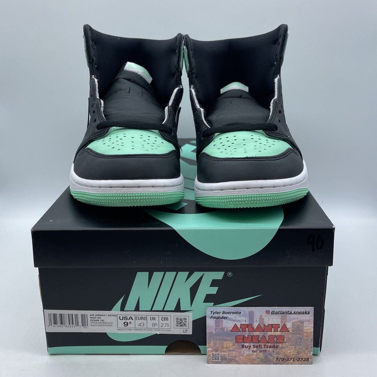 Size 9.5 - Air Jordan 1 Retro High Green Glow Black White Leather (DZ5485-130)