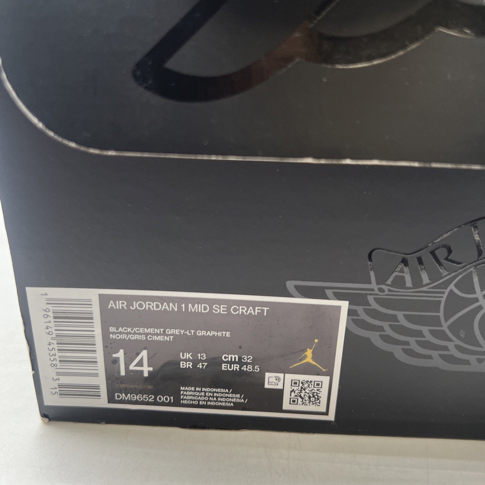 Size 14 - Air Jordan 1 SE Craft Mid Inside Out - Black (DM9652-001)