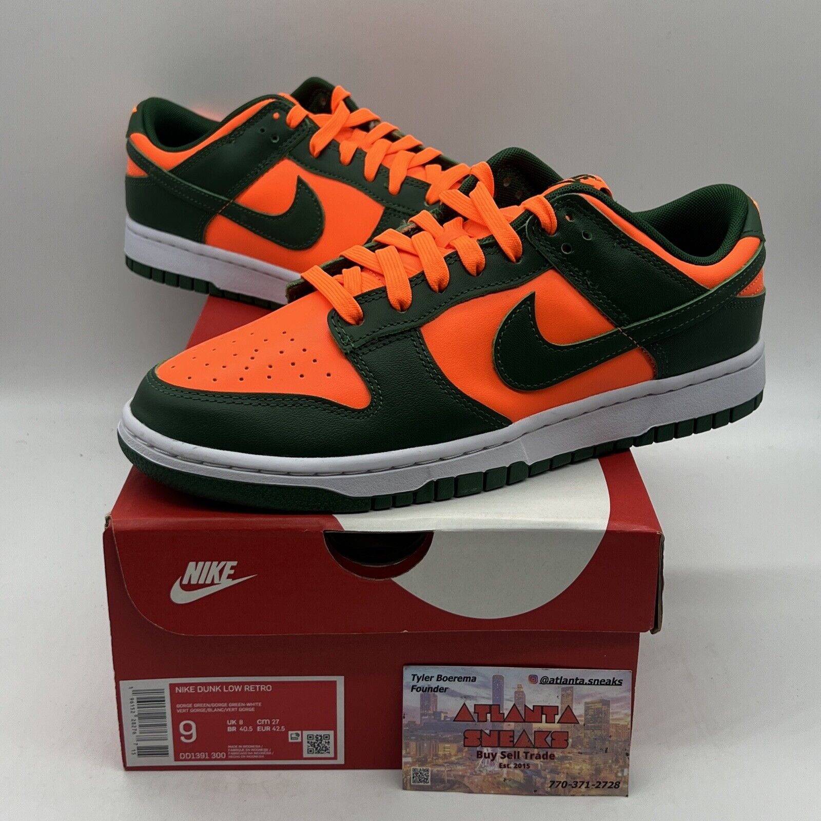 Size 9 - Nike Dunk Low Miami Hurricanes Brand New Og All