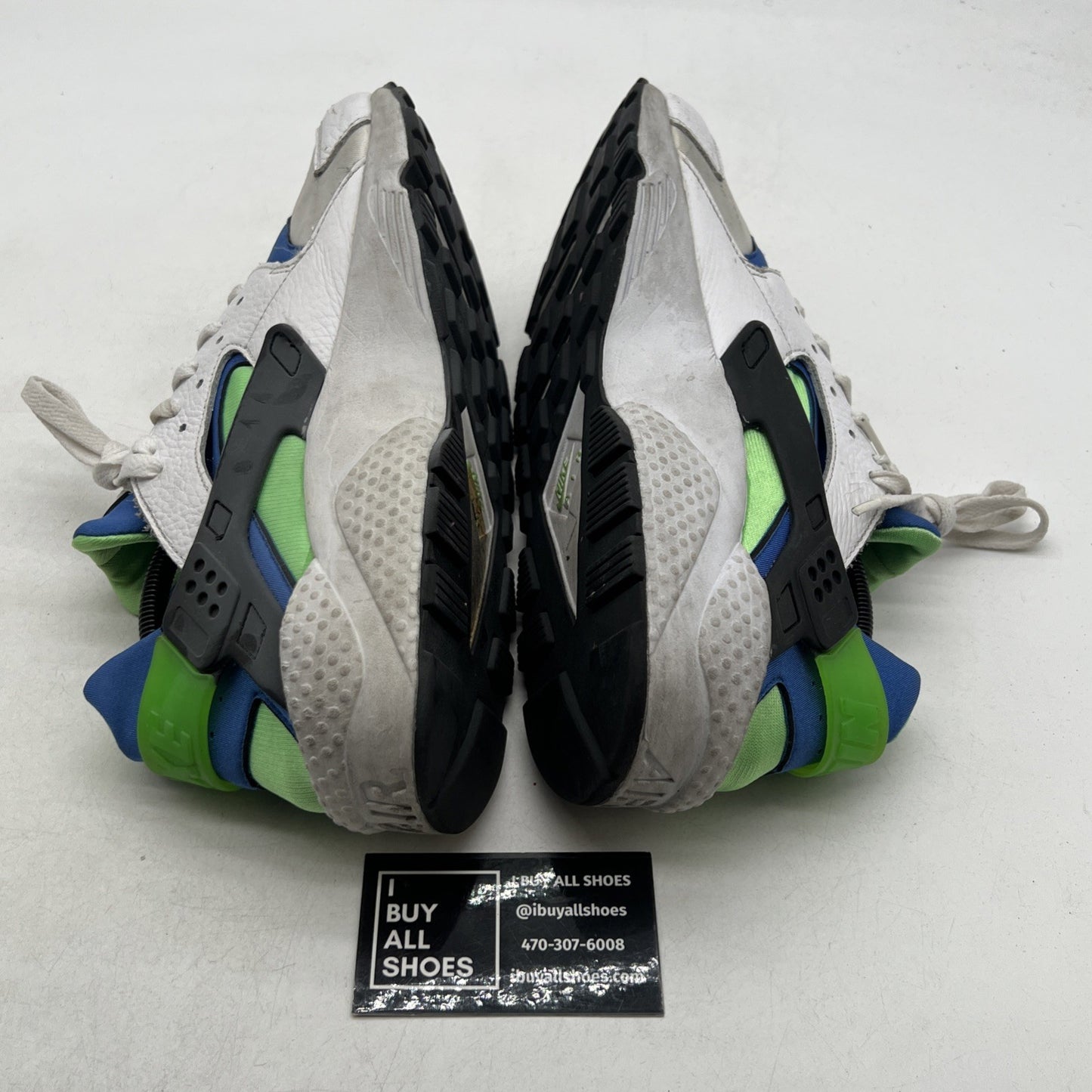 Size 11.5 - Nike Air Huarache Scream Green Blue White Suede Leather (318429-100)
