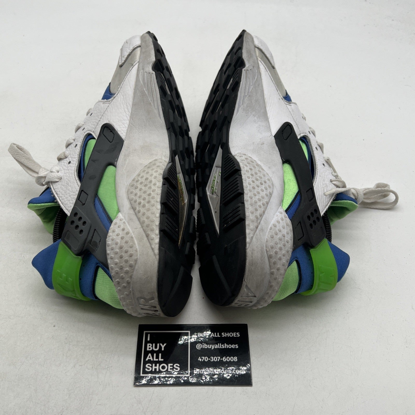 Size 11.5 - Nike Air Huarache Scream Green Blue White Suede Leather (318429-100)