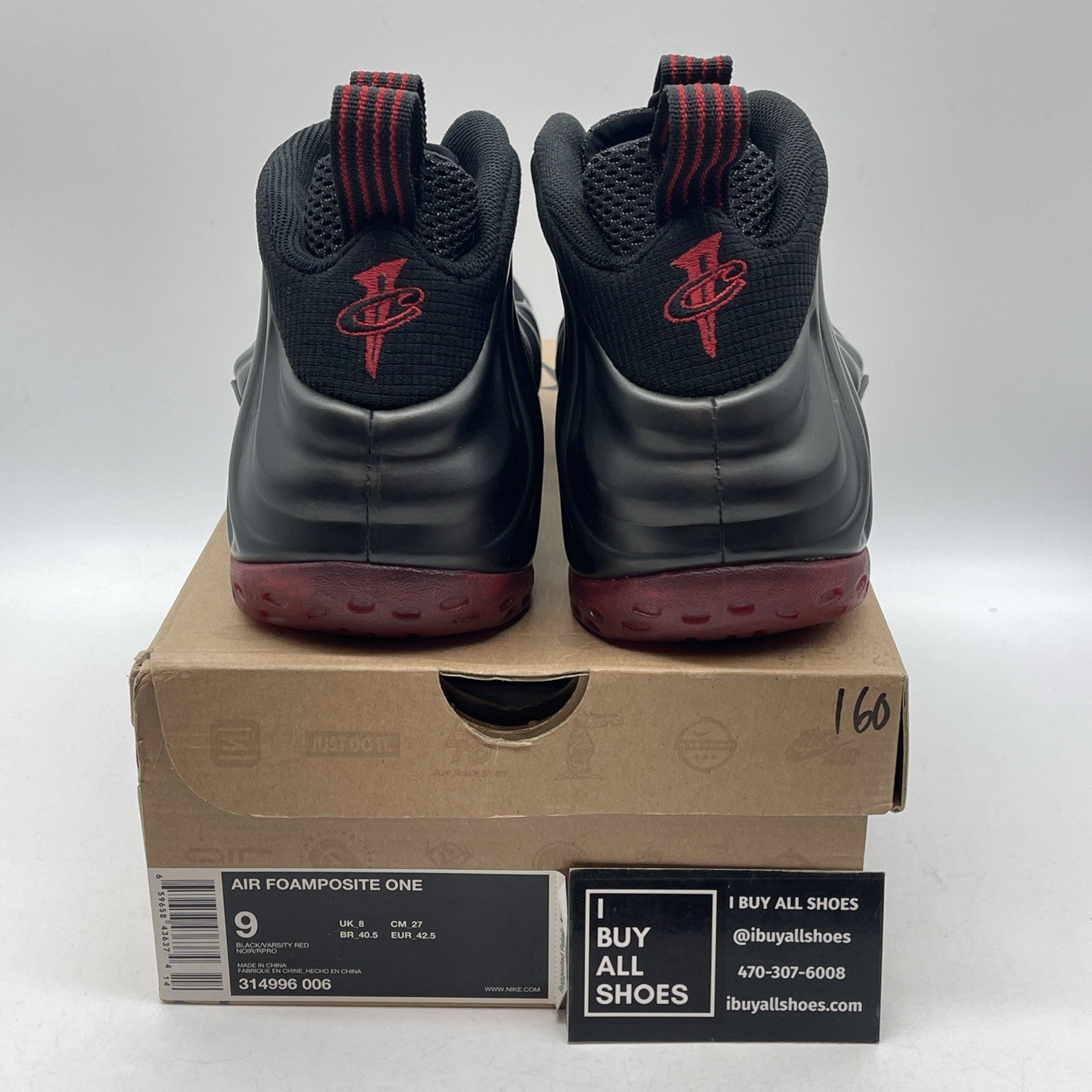 Size 9 - Nike Air Foamposite One 2010 Cough Drop Black Red Leather (314996-006)