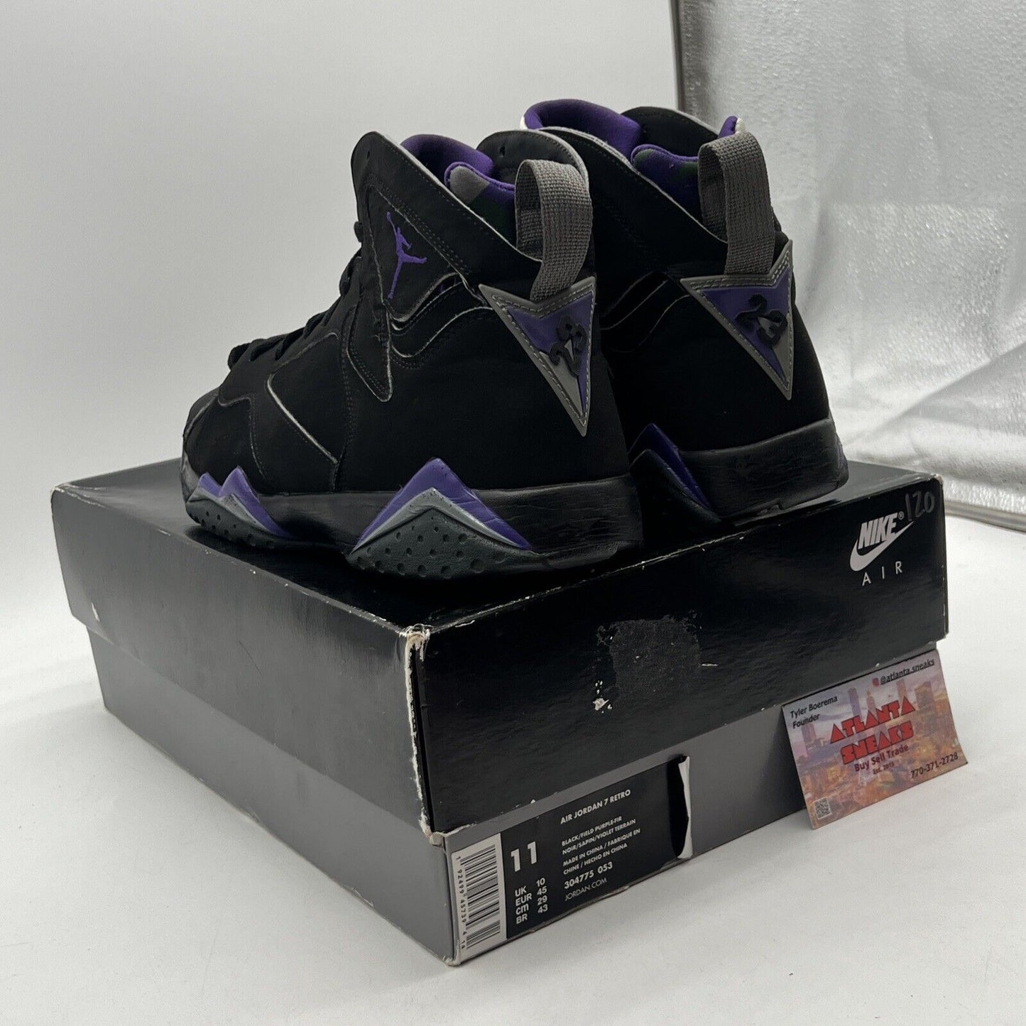 Size 11 - Air Jordan 7 Retro PE Ray Allen Black Purple Green Suede (304775-053)