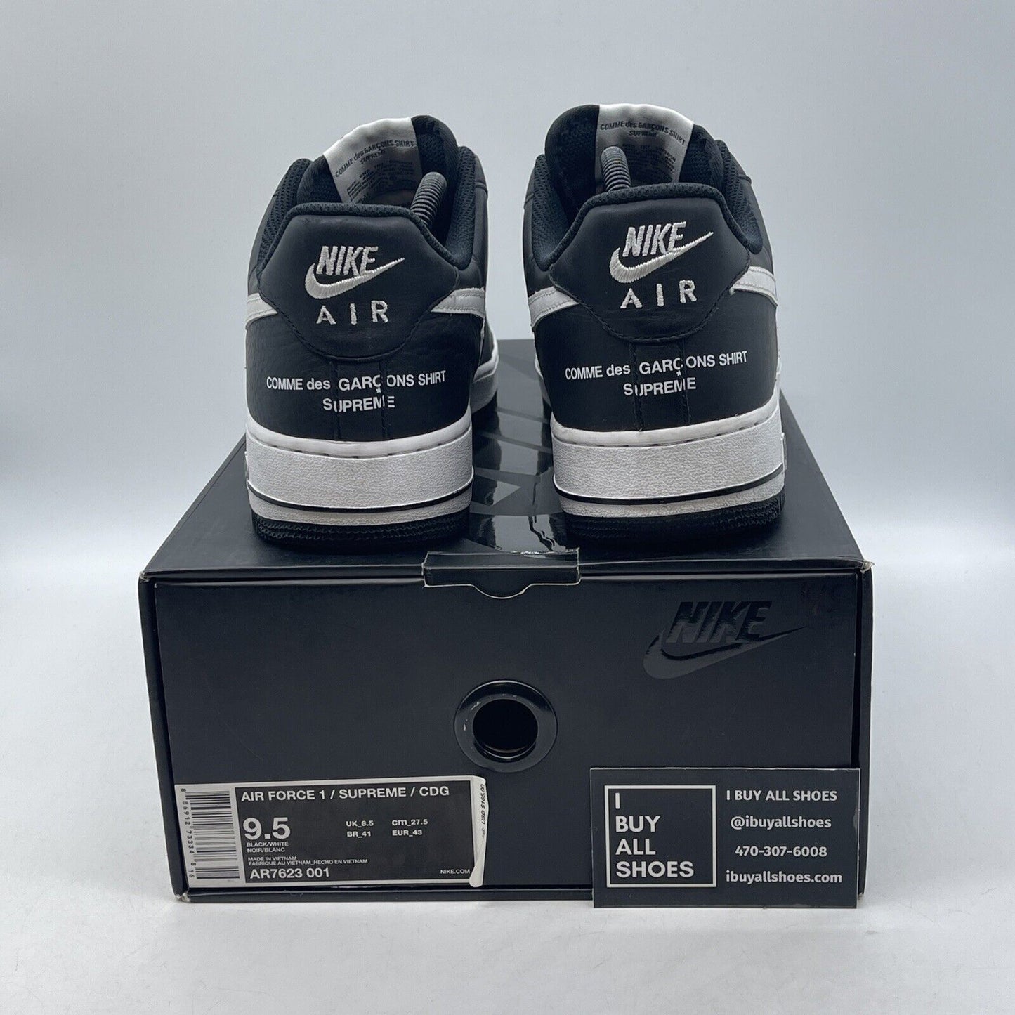Size 9.5 - Nike Supreme x Comme des Garçons SHIRT x Air Force 1 Low Black White