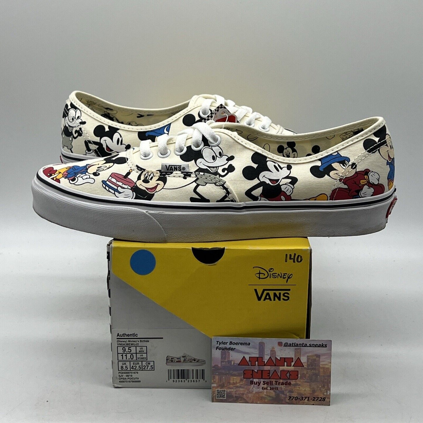 Size 9.5 - VANS Disney x Authentic Mickey's Birthday Red Blue Yellow White