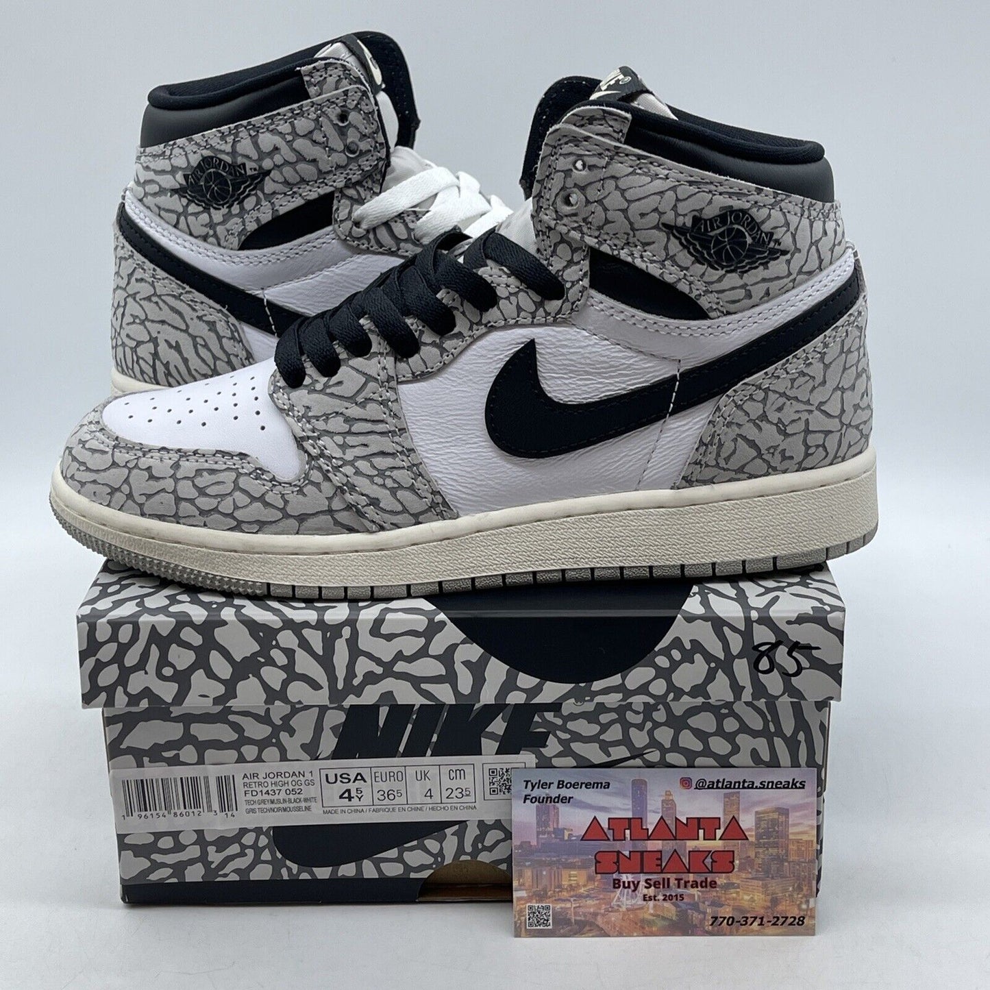 Size 4.5Y - NIKE AIR JORDAN 1 RETRO HIGH OG WHITE CEMENT BLACK (FD1437-052)