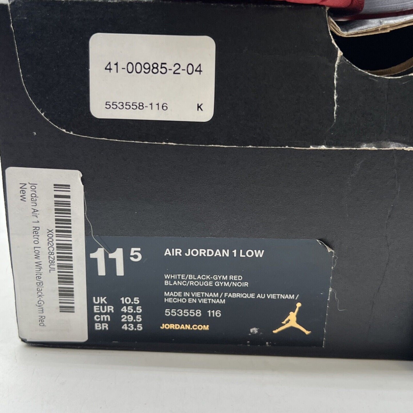 Size 11.5 - Air Jordan 1 Low Black Toe (553558-116)