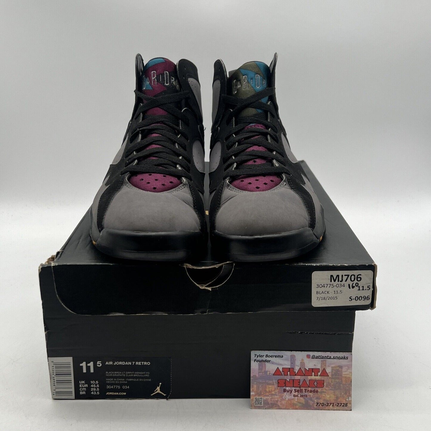 Size 11.5 - Jordan 7 Retro Bordeaux 2015 Grey Black Suede Maroon (304775-034)