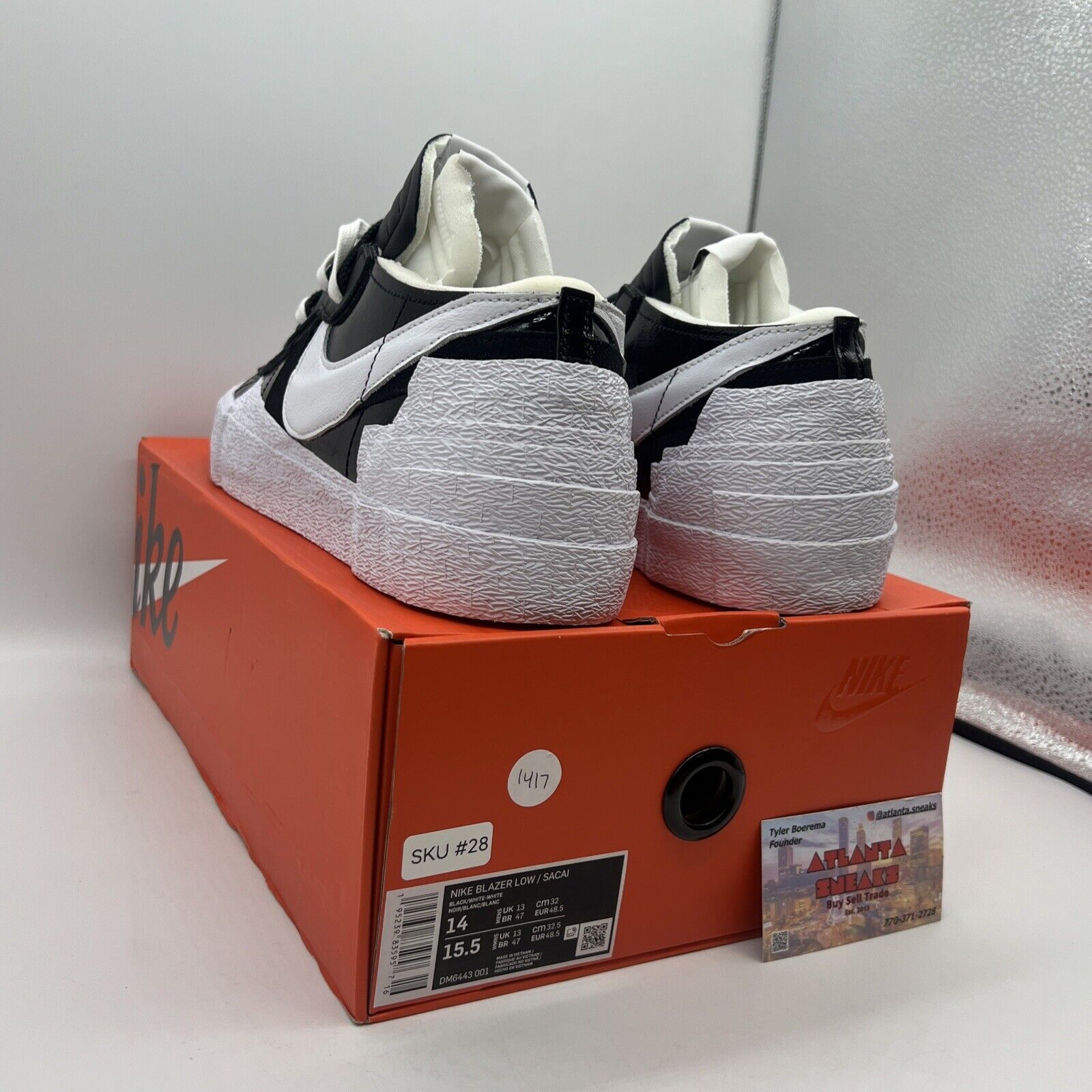 Size 14 - Nike Blazer Low x Sacai Shiny Black 2022 Brand New Og All