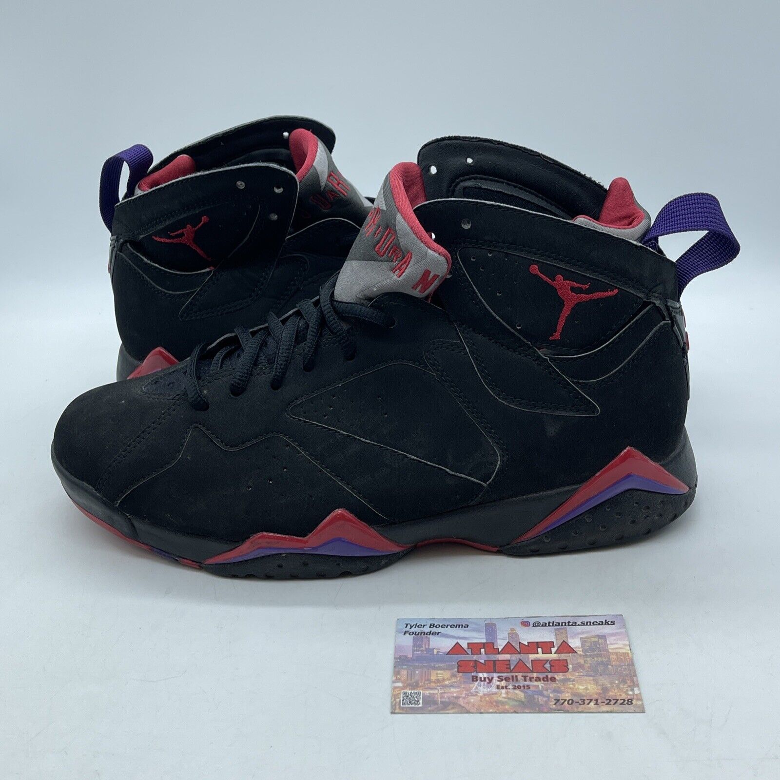 Size 9 - Air Jordan 7 Retro 2012 Raptor Black Red Purple Suede (304775-018)