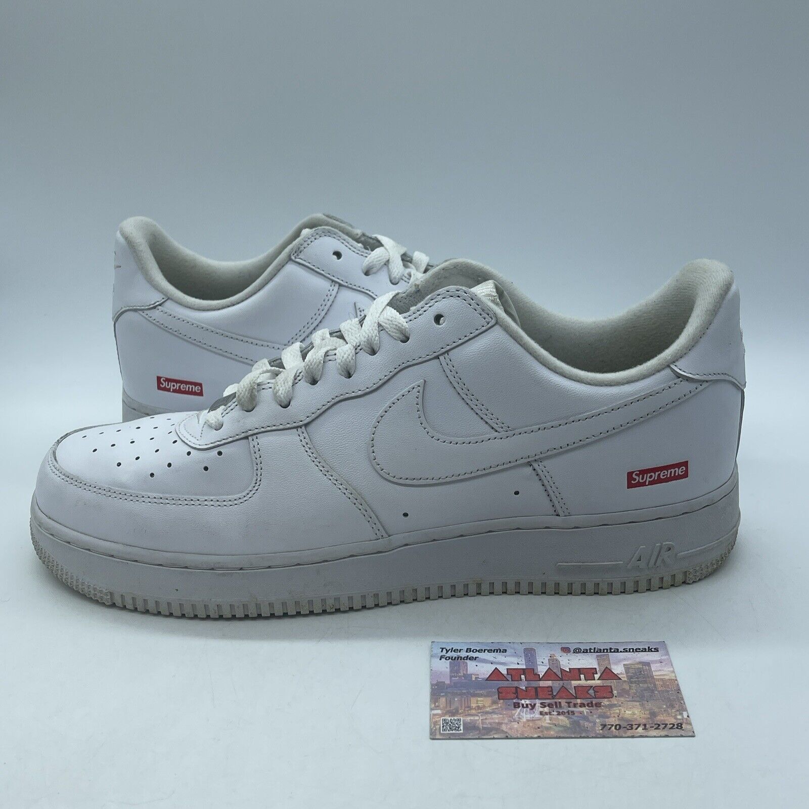 Size 11.5 - Nike Air Force 1 x Supreme Low Box Logo - White Leather (CU9225-100)