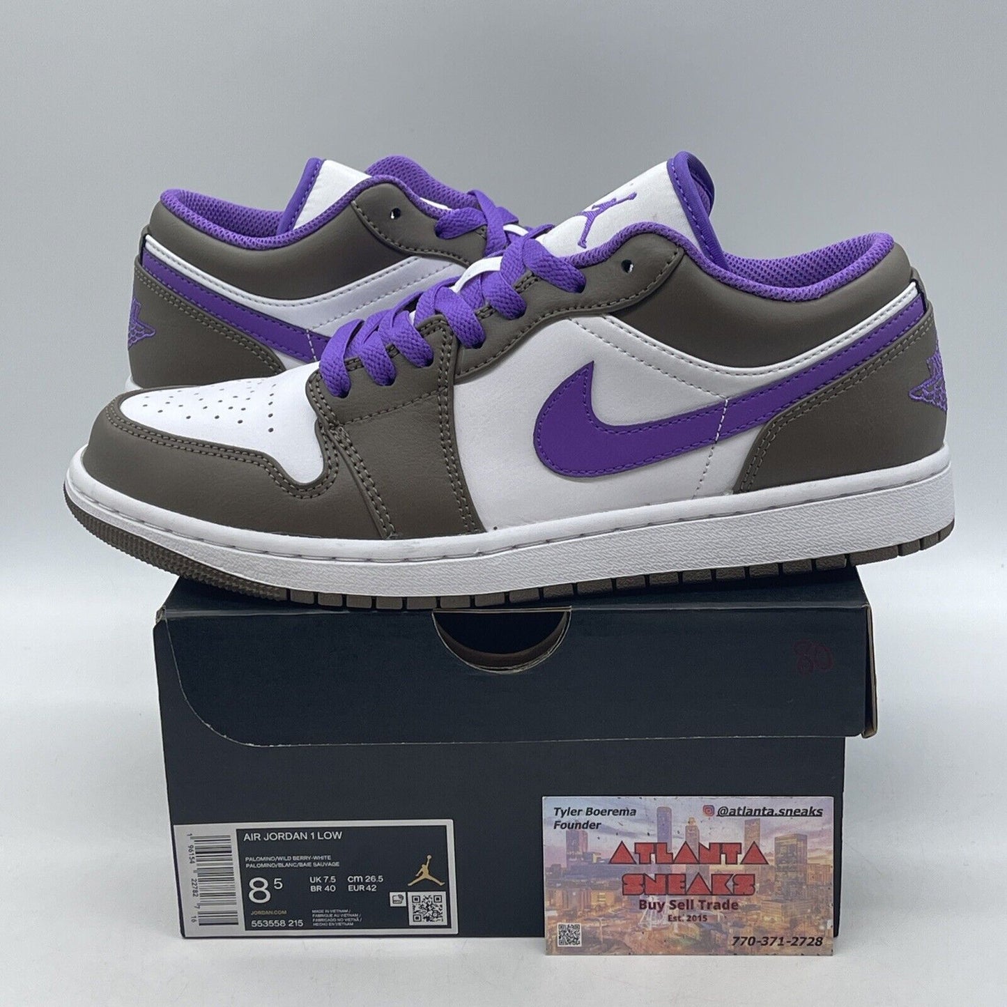 Size 8.5 - Air Jordan 1 Low Palomino White Brown Purple Leather (553558-215)