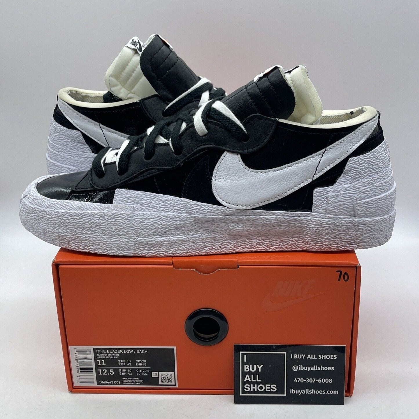 Size 11 - Nike sacai x Blazer Low Black Patent White Suede Leather (DM6443-001)