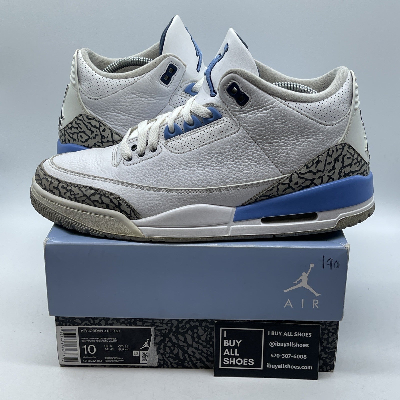 Size 10 - Jordan 3 Retro Mid UNC Blue White Grey Suede Leather (CT8532-104)