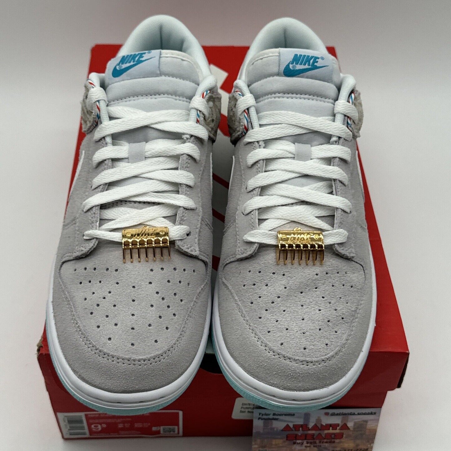 Size 9.5 - Nike Dunk Low Retro SE Barber Shop - Gray Suede Premium New Blue