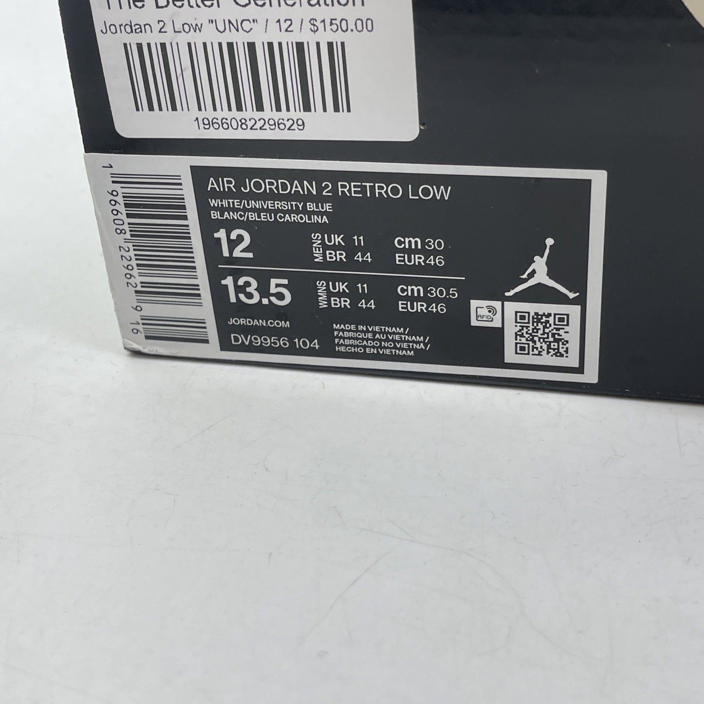 Size 12 - Air Jordan 2 Retro Low UNC (DV9956-104)