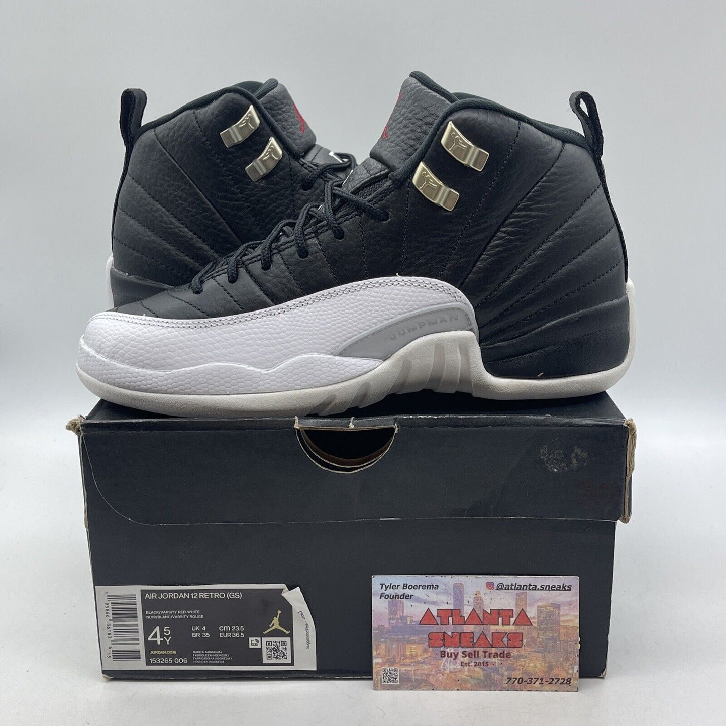 Size 4.5 - Jordan 12 Retro Mid Playoff Black White Gold Leather (153265-006)