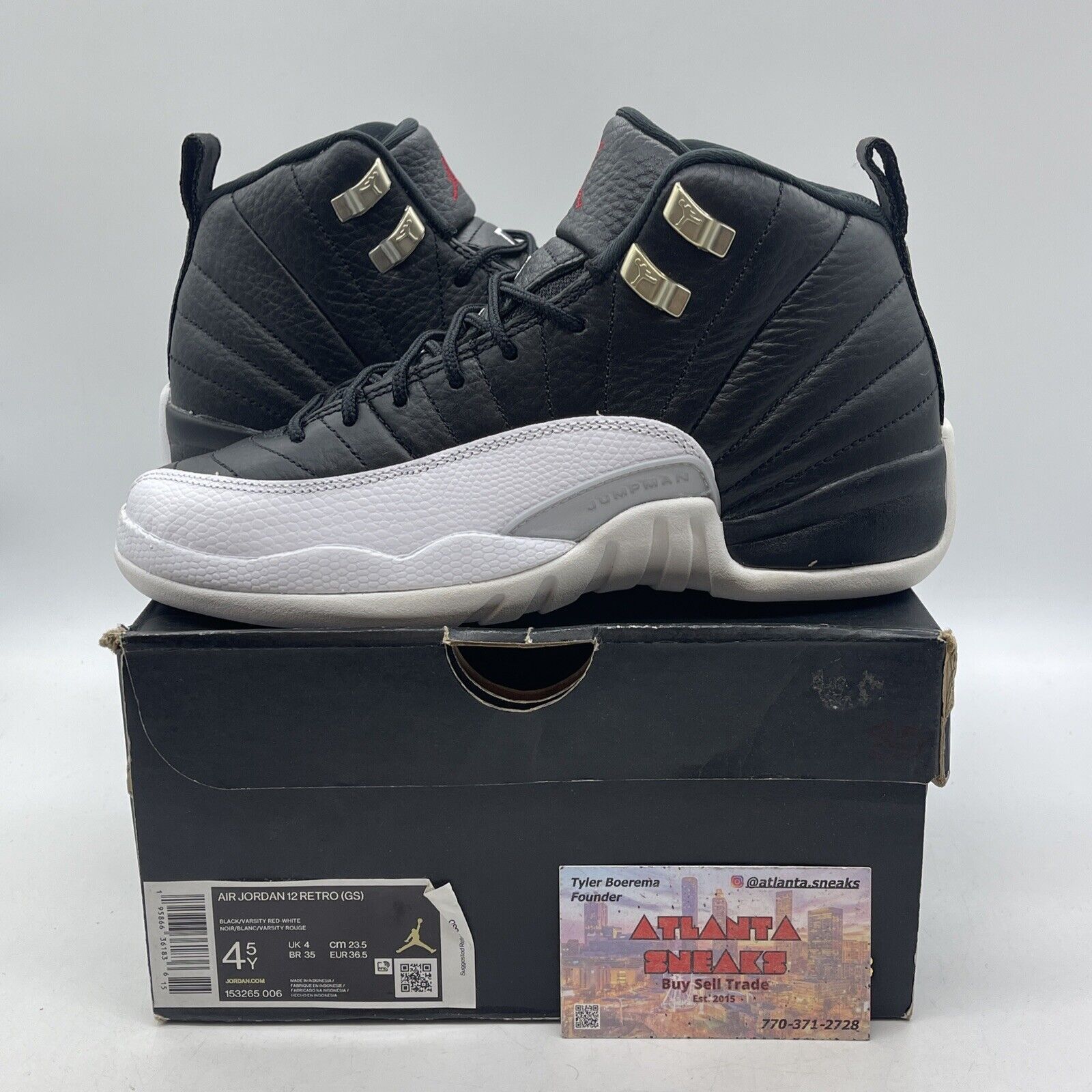 Size 4.5 - Jordan 12 Retro Mid Playoff Black White Gold Leather (153265-006)