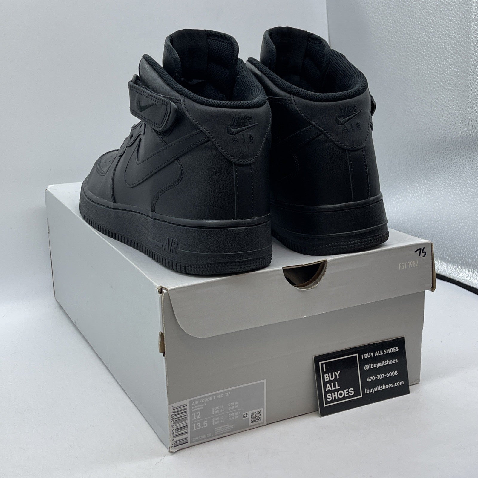 Size 12 - Nike Air Force 1 '07 Mid Triple Black Leather (CW2289-001)