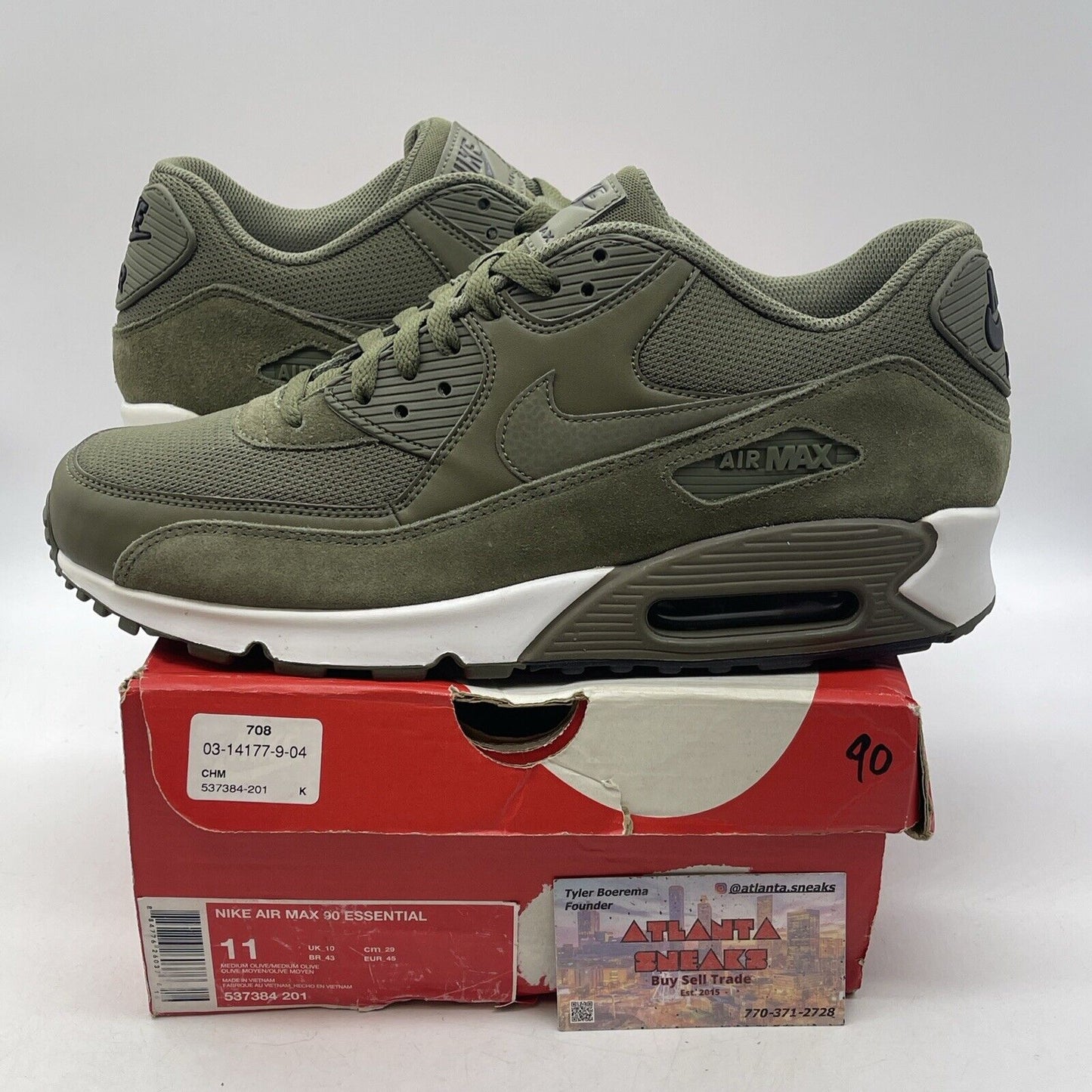 Size 11 - Nike Air Max 90 Essential Green Suede Leather Black (537384-201)