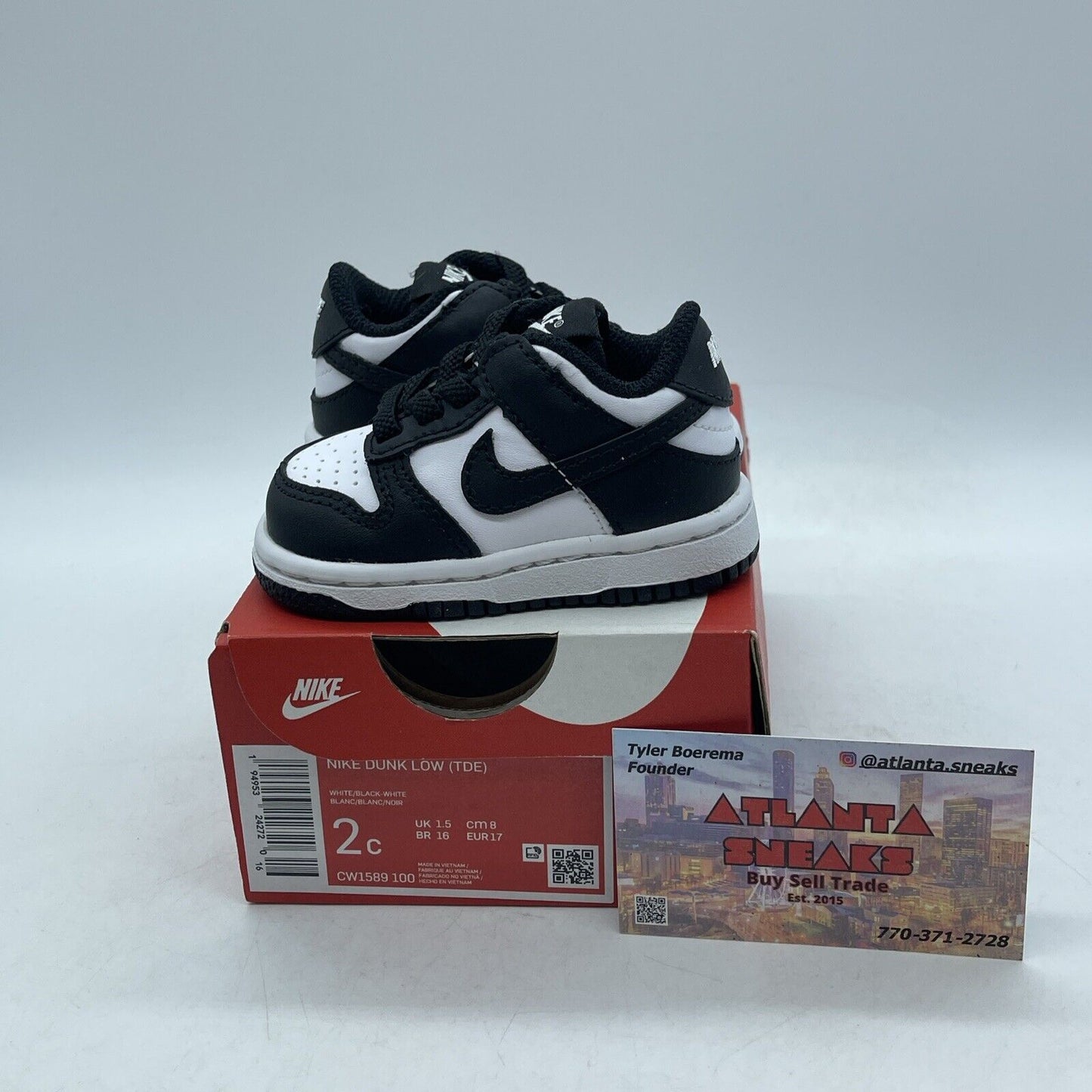 Toddler Size 2C - New Nike Dunk Low Black White Leather (CW1589-100)