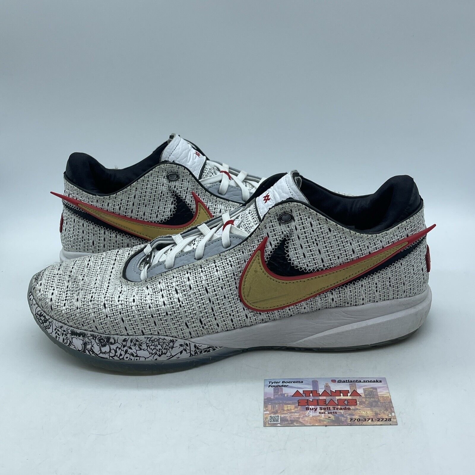 Size 14 - Nike LeBron 20 The Debut 2 White Red Suede Black Leather (DJ5423-100)