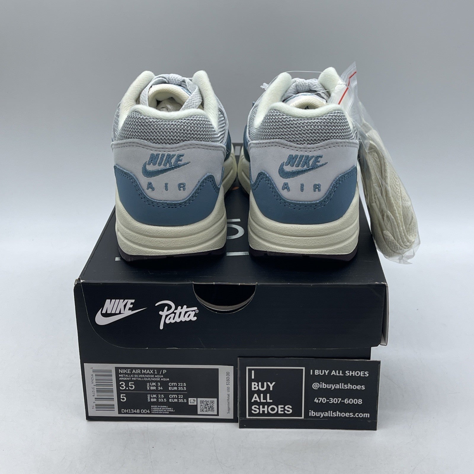 Size 3.5 - Nike Air Max 1 Patta Waves Noise Aqua (DH1348-004)