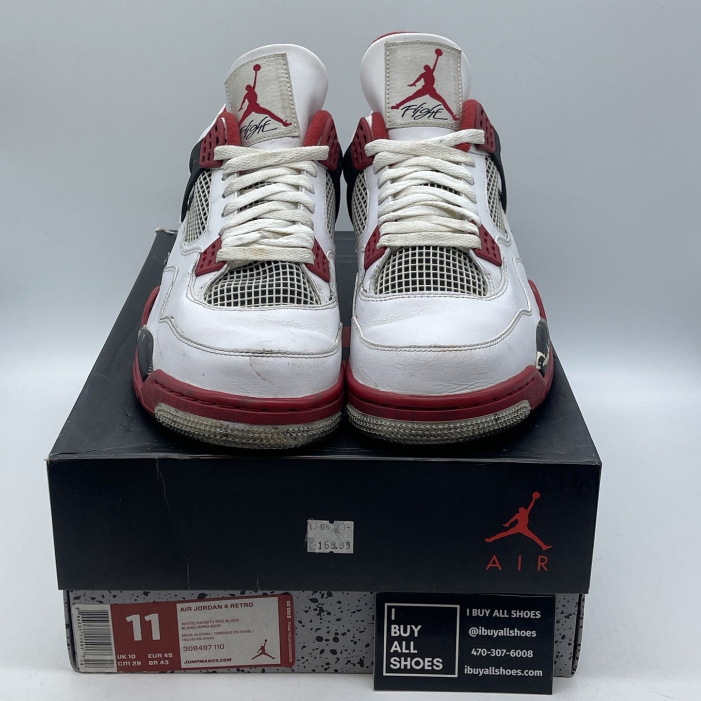 Size 11 - Jordan 4 Retro Fire Red 2012 White Black Leather (308497-110)