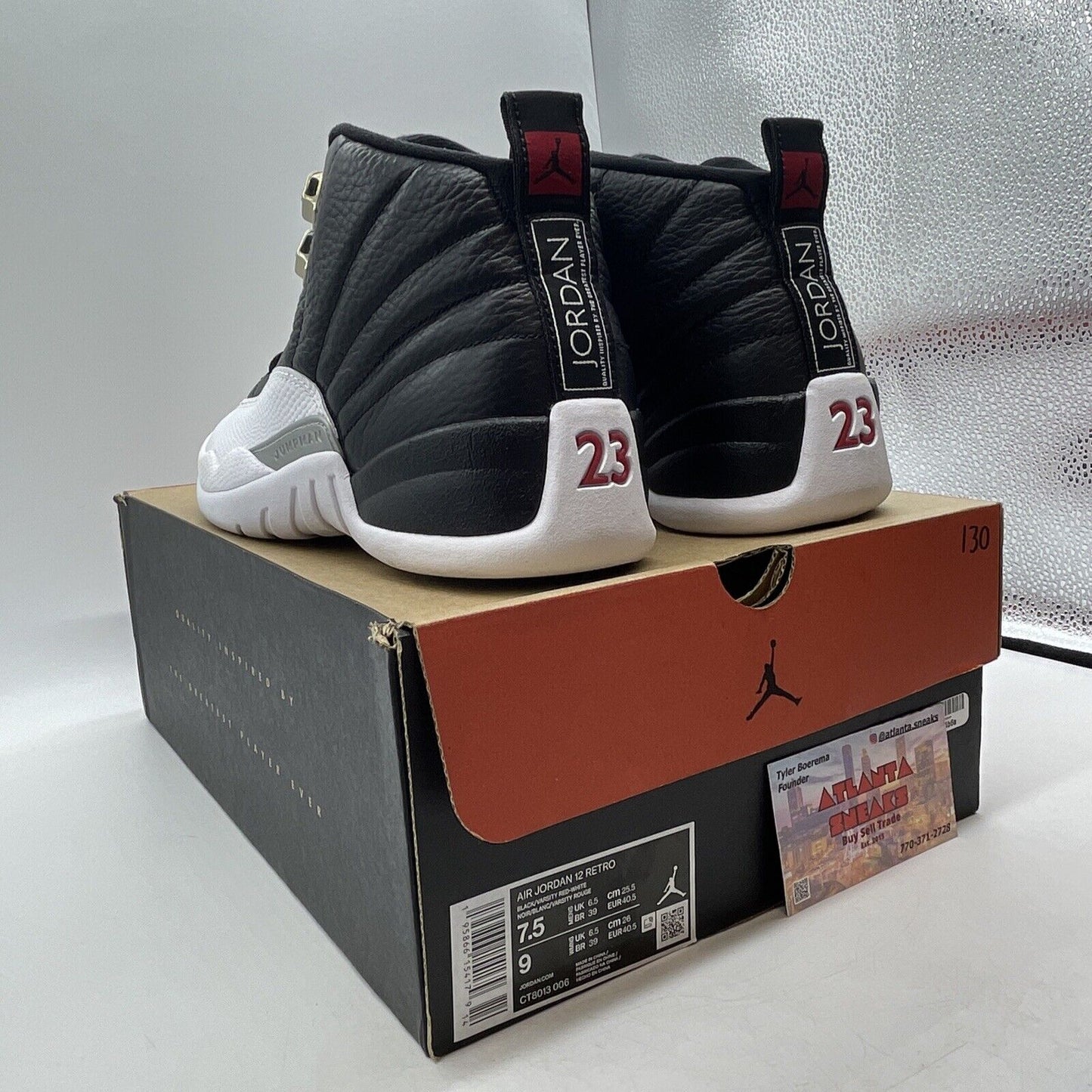 Size 7.5 - Jordan 12 Retro Mid Playoff Black White Red Leather (CT8013-006)