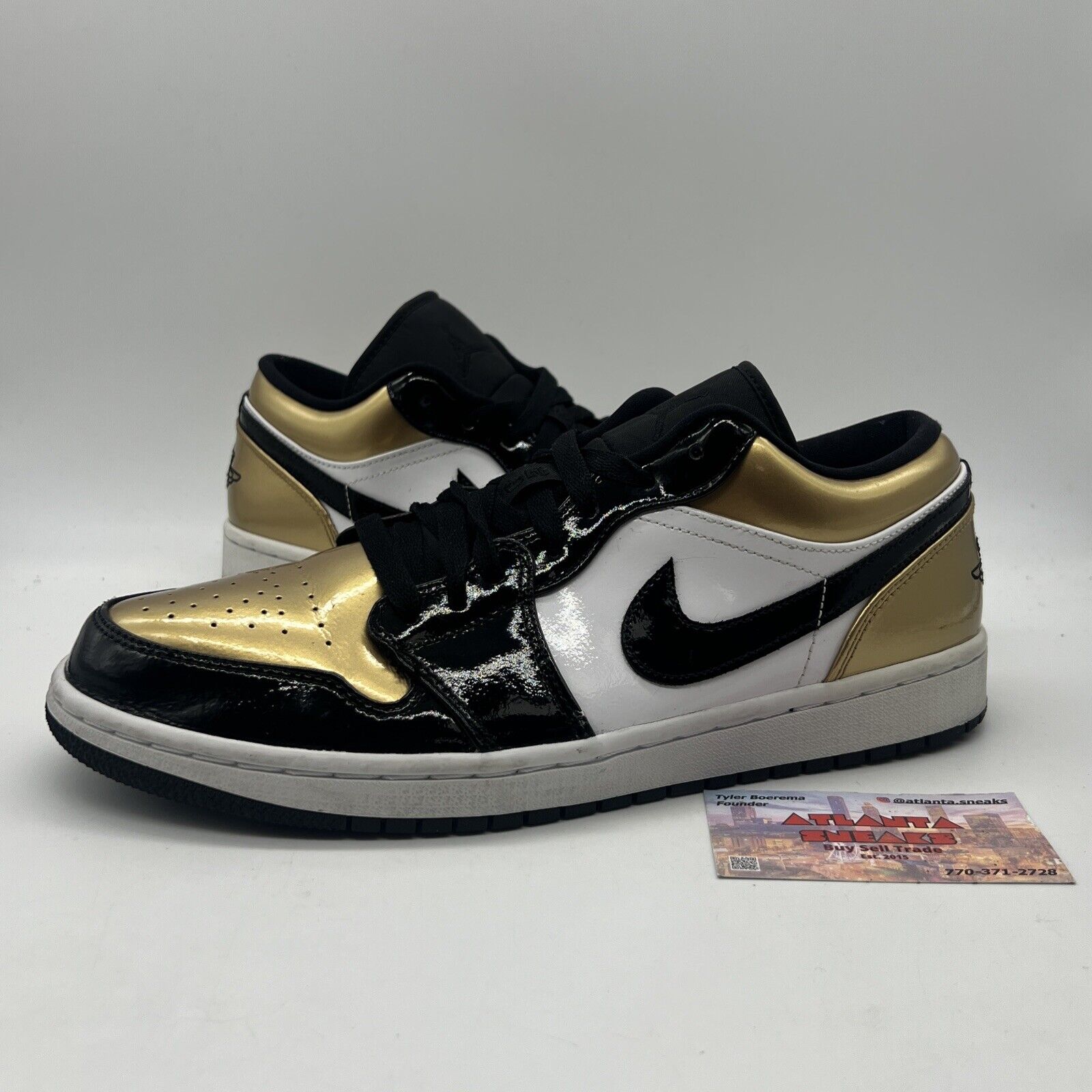 Size 10.5 - Air Jordan 1 Gold Toe Black White Gold Patent Leather Used