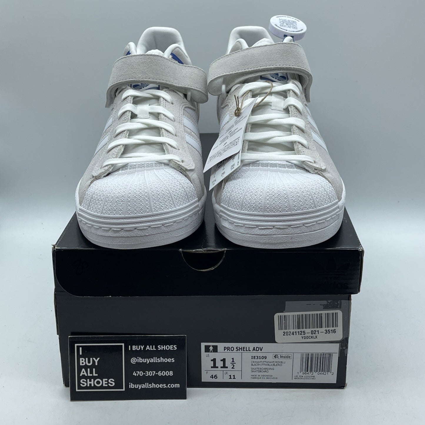 Size 11.5 - adidas Pro Shell ADV Crystal White Royal Blue Suede (IE3109)