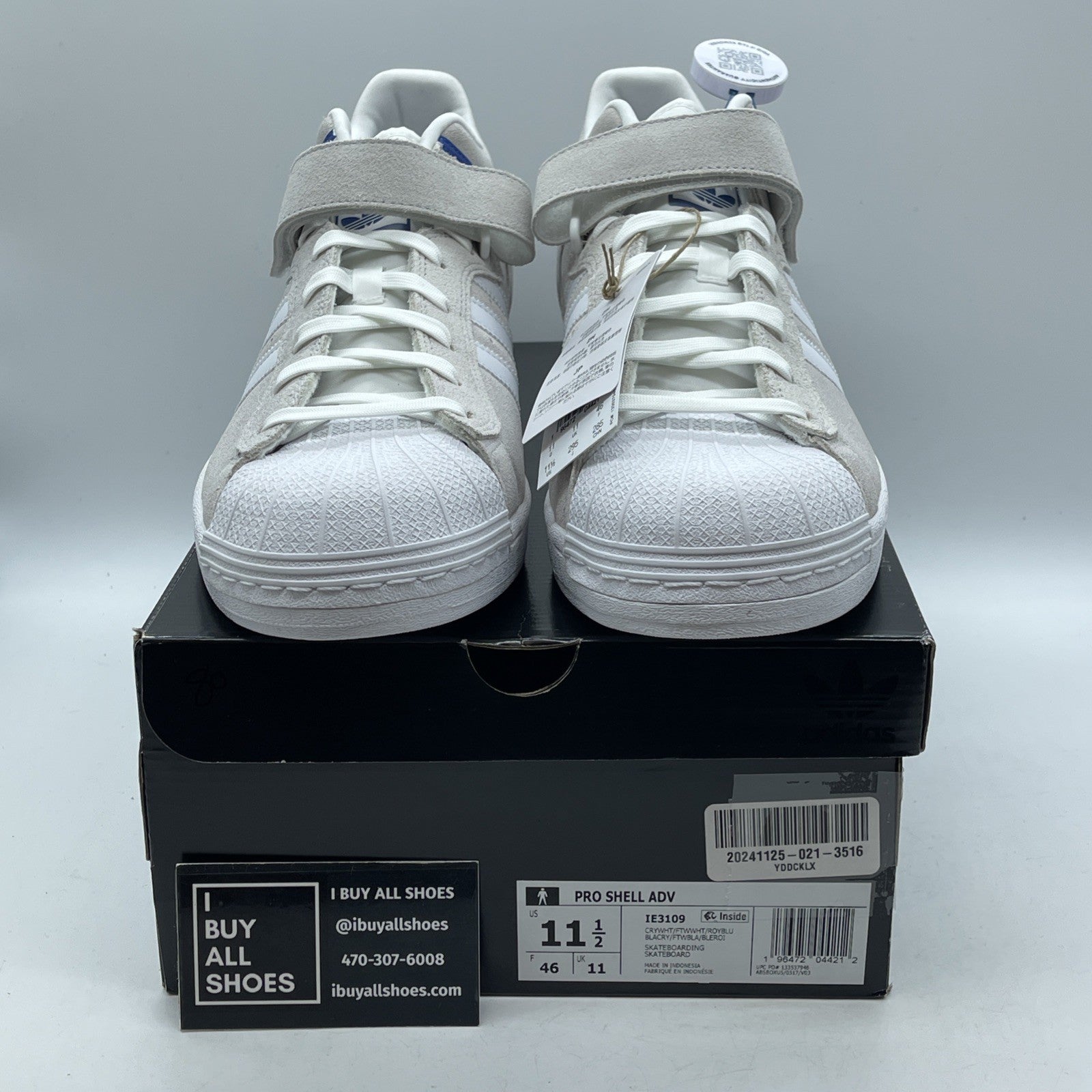 Size 11.5 - adidas Pro Shell ADV Crystal White Royal Blue Suede (IE3109)