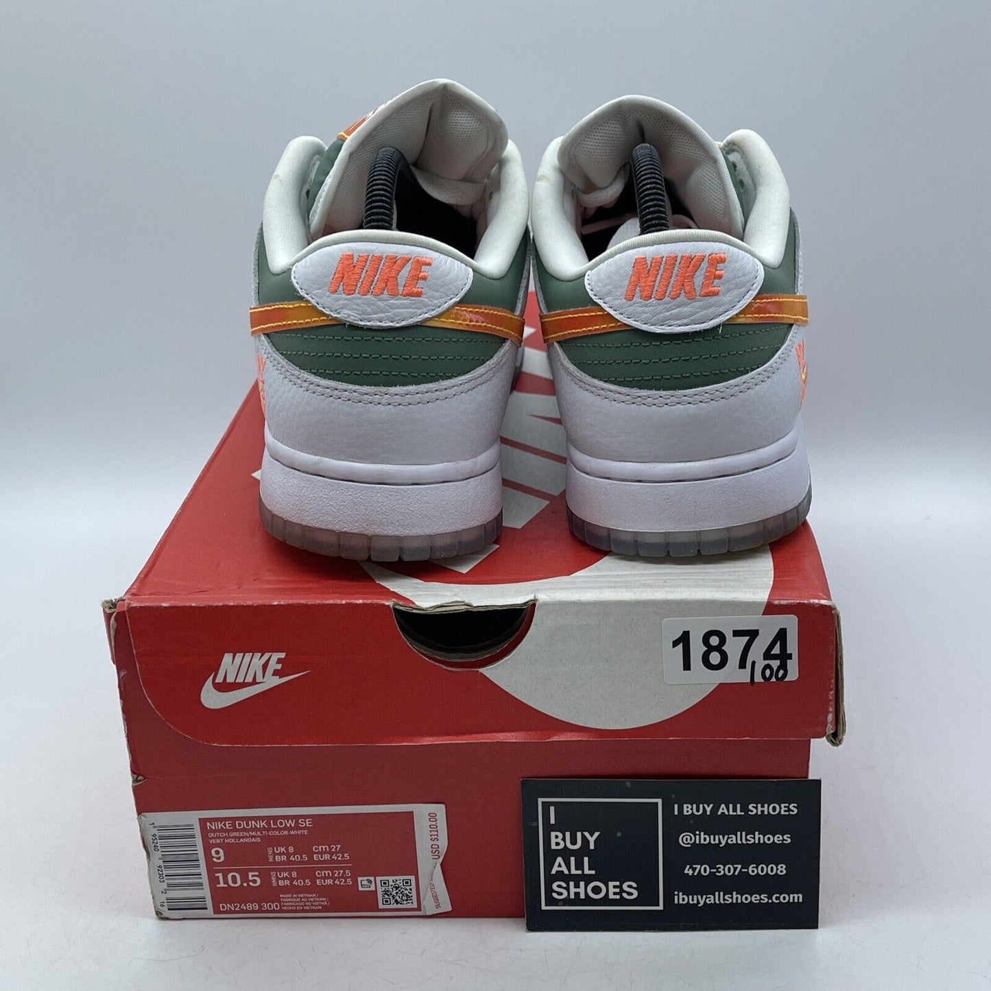 Size 9 - Nike Dunk Low NY vs. NY Green White Orange Leather Suede (DN2489-300)