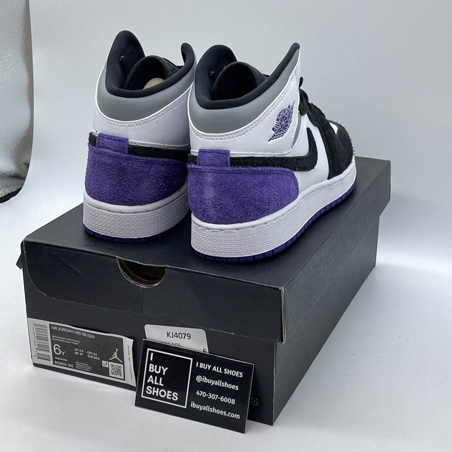 Size 6Y - Air Jordan 1 SE Mid Varsity Purple Black White Leather (BQ6931-105)