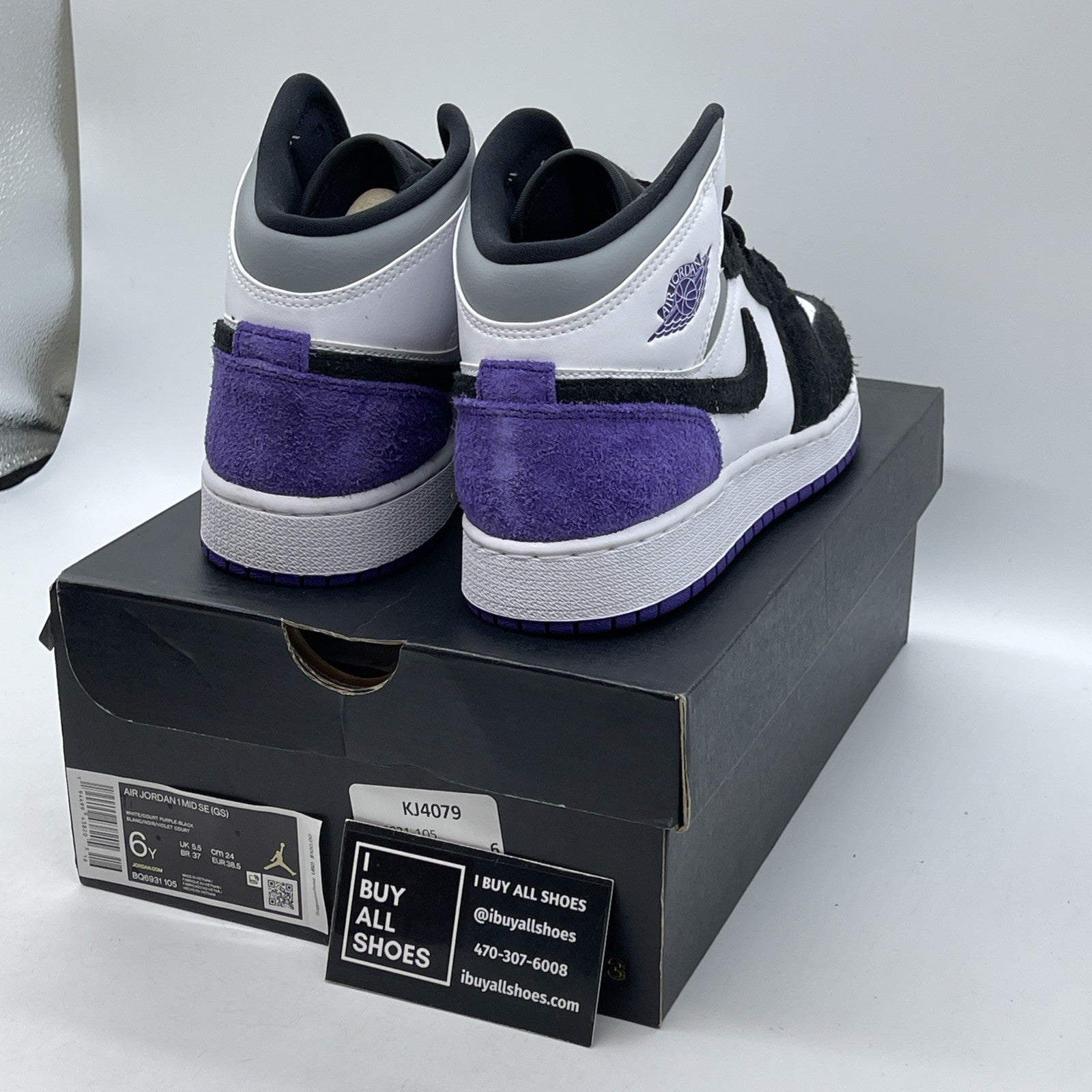 Size 6Y - Air Jordan 1 SE Mid Varsity Purple Black White Leather (BQ6931-105)