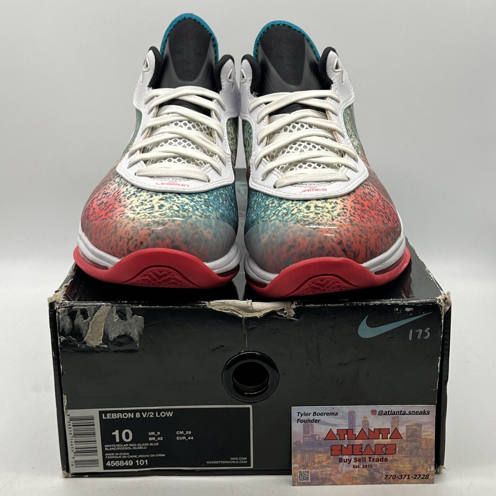 Size 10 - Nike Lebron 8 V/2 2011 Low Miami Night Blue Green Red White 456849-101