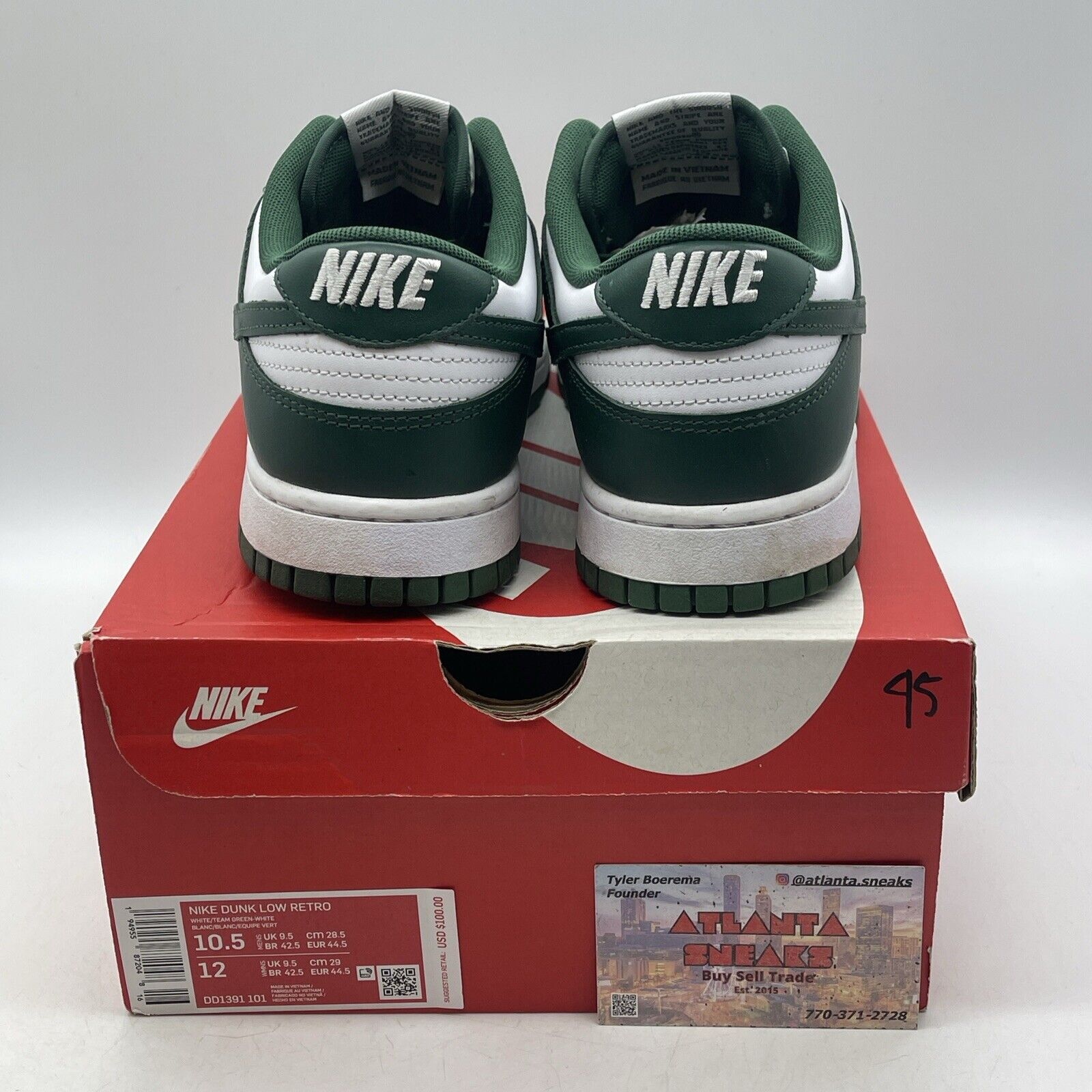 Size 10.5 - Nike Dunk Low Michigan State Green White Leather (DD1391-101)