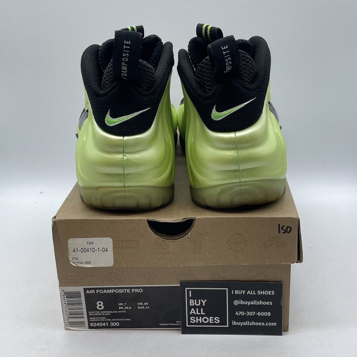 Size 8 - Nike Air Foamposite Pro Electric Green Black White Suede (624041-300)