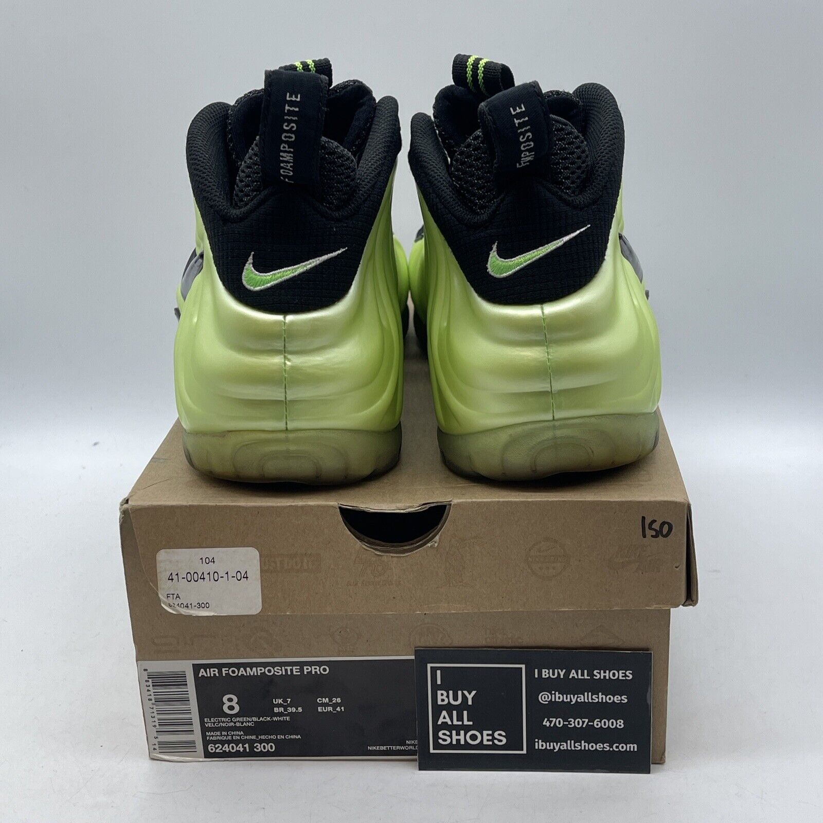 Size 8 - Nike Air Foamposite Pro Electric Green Black White Suede (624041-300)