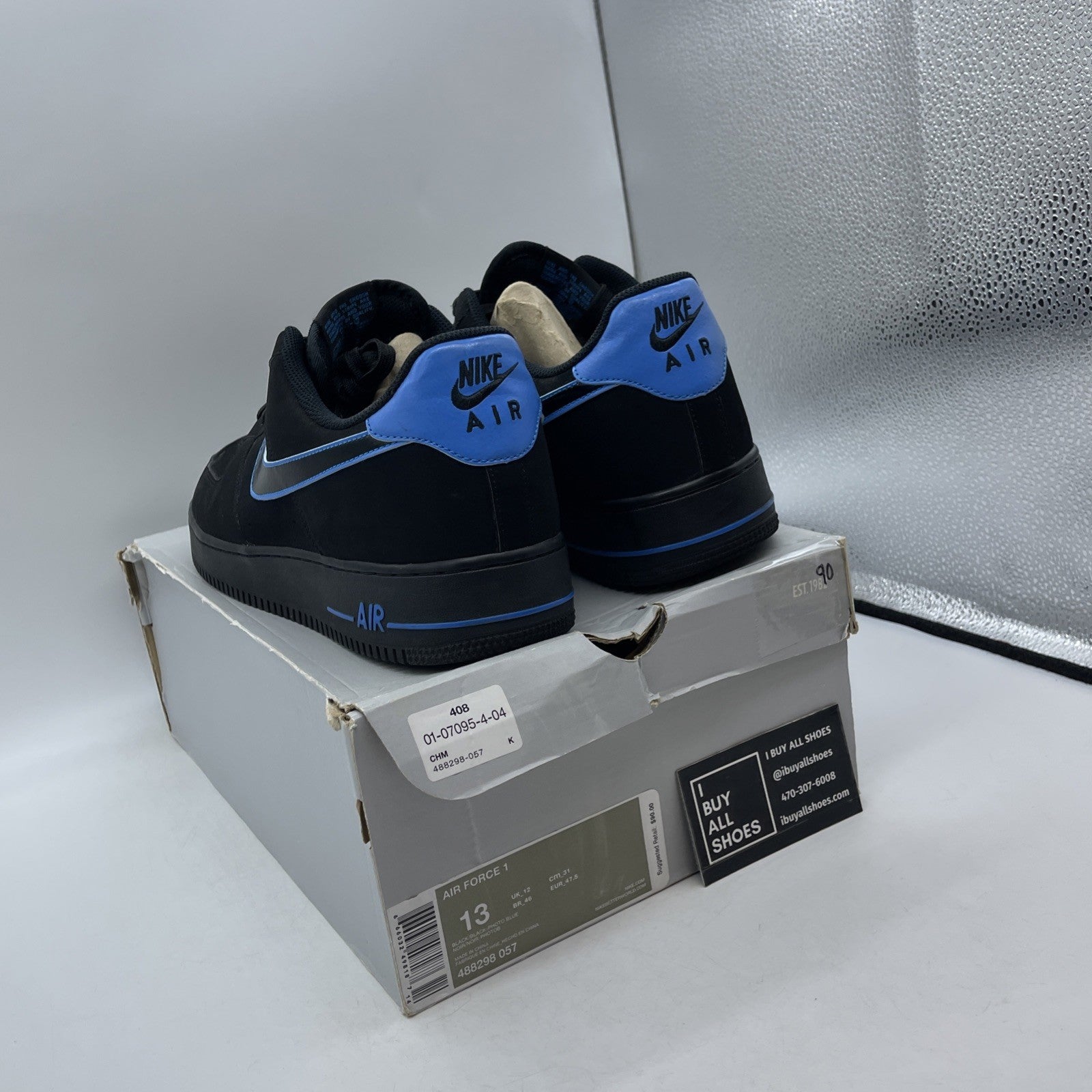 Size 13 - Nike Air Force 1 Low Black Photo Blue (488298-057)
