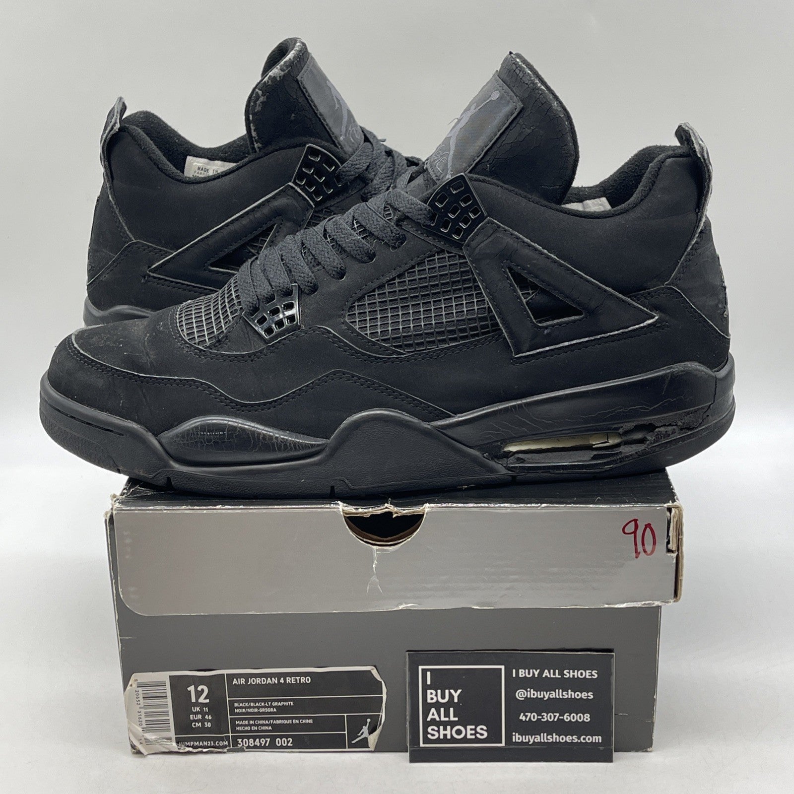 Size 12 - Air Jordan 4 Retro 2006 Black Cat (308497-002)