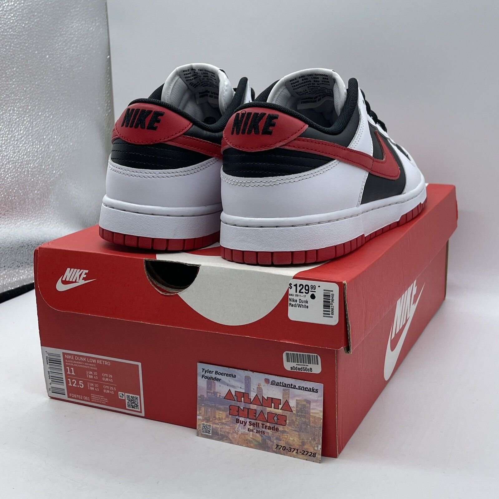 Size 11 - Nike Dunk Low White Black Red Leather (FD9762-061)