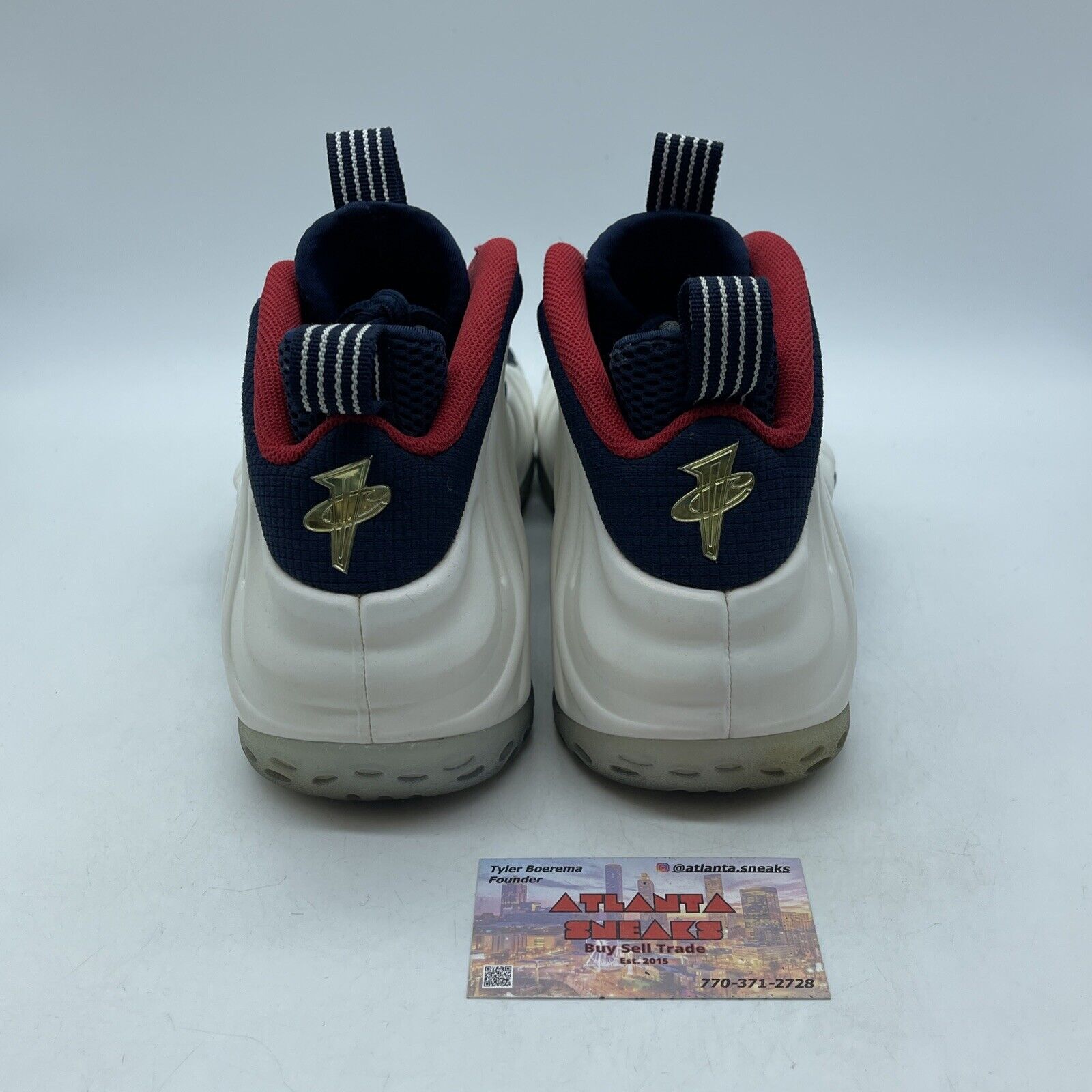 Size 10.5 - Nike Air Foamposite One PRM Olympic White Gold Blue (575420-400)