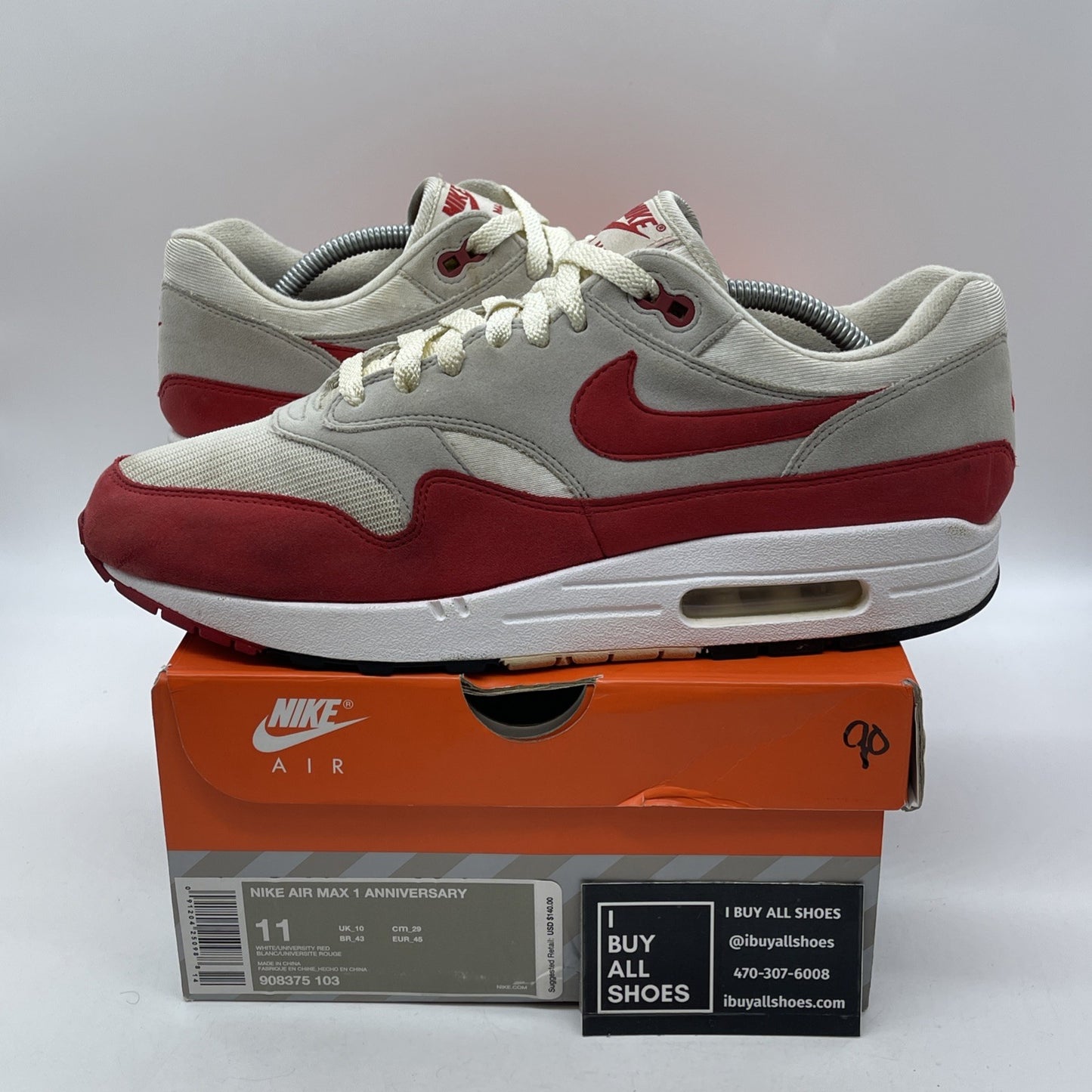 Size 11 - Nike Air Max 1 OG Anniversary 2017 Re-Release Red (908375-103)