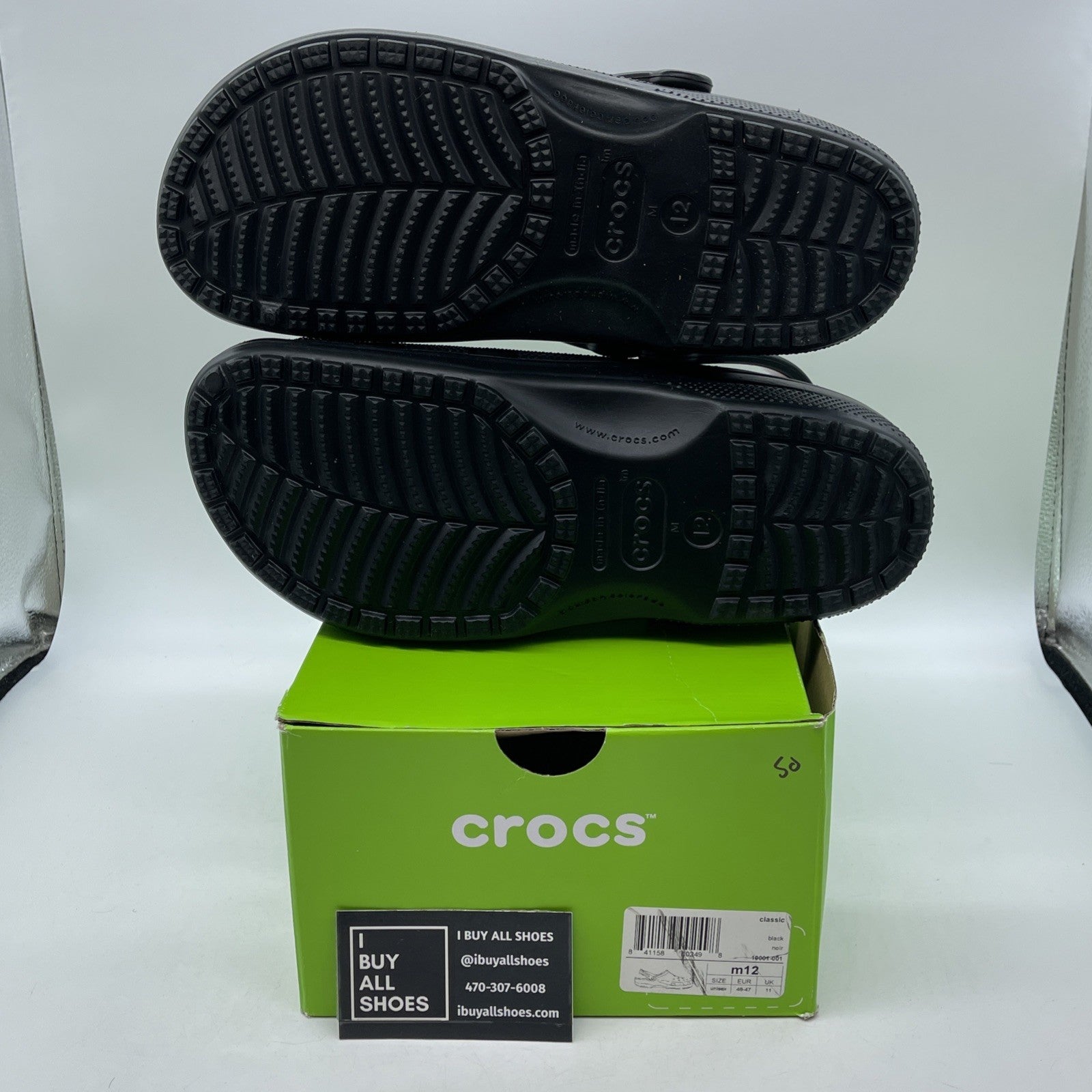Size 12 - Crocs Classic Clog Authentic Shoe Style Black Rubber (10001)