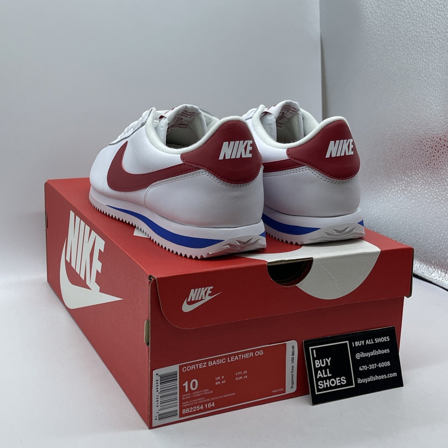 Size 10 - Nike Cortez Basic Leather OG Forrest Gump White Leather (882254-164)