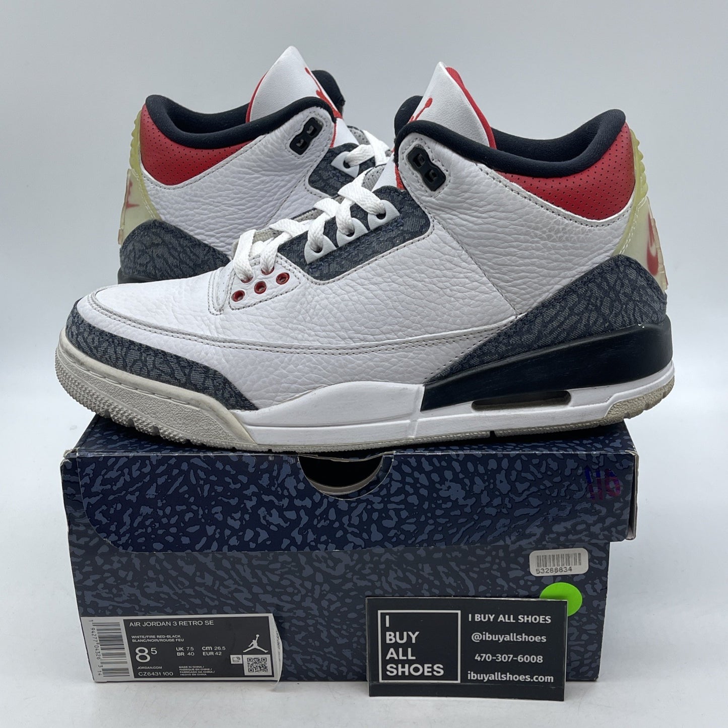 Size 8.5 - Air Jordan 3 Retro Denim SE Fire Red 2020 (CZ6431-100)