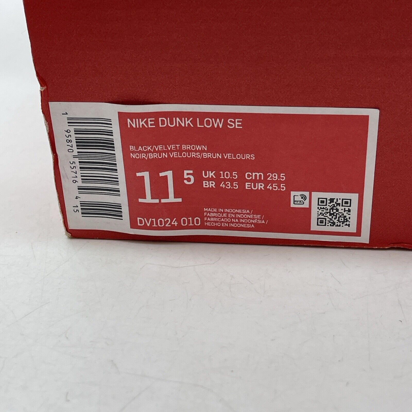 Size 11.5 - Nike Dunk SE Low Velvet Brown Black Leather (DV1024-010)